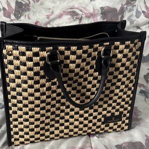 Chiara Ferretti Black and Natural Woven Checker Tote